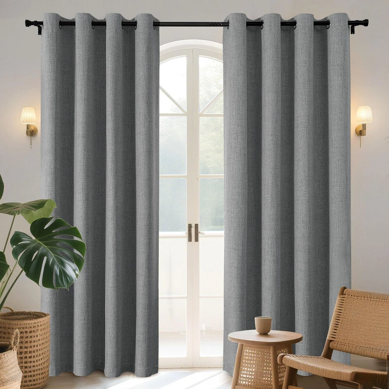 Joydeco Grey CurtainsBlackout Curtains for Bedroom, Light Grey 90 Inch Curtains for Bedroom, Linen Room Darkening Burlap Grommet Textured Curtains&Drapes (52x90 inch, Light Grey)