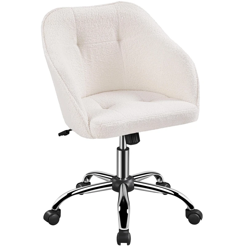 Yaheetech Boucle Vanity Chair Ergonomic Swivel Office Computer Desk Chair Soft Height Adjustable Armchair for Home Office Bedroom Ivory