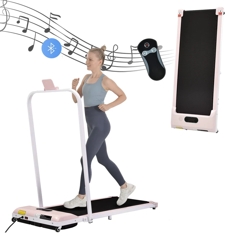 Folding Treadmill - Home Office Fitness Solution | 1-6KM/H Speed, Bluetooth Speaker, Remote Control, LCD Display, Phone Holder Pink