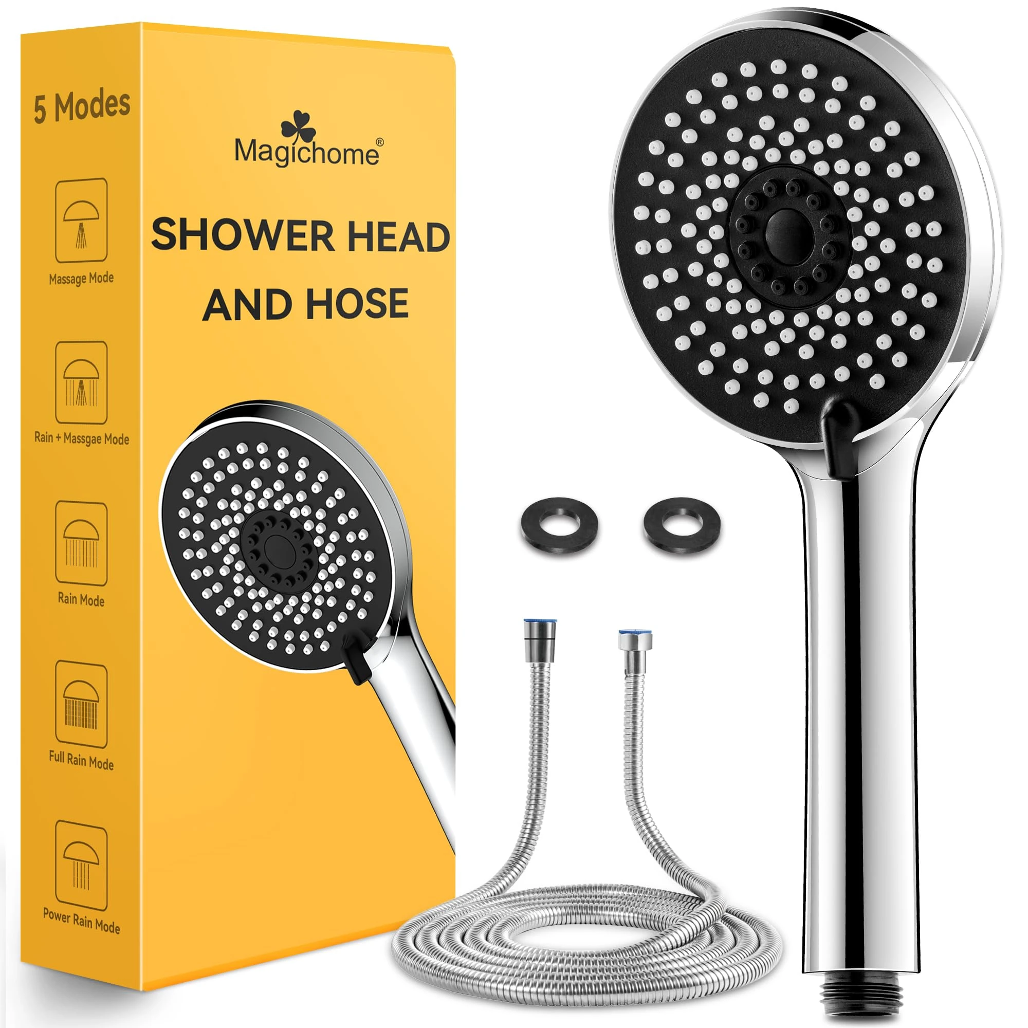 Magichome Shower Head and Hose 2M, High Pressure Shower Head with 5 Modes, Universal Handheld Showerhead for Low Water Pressure