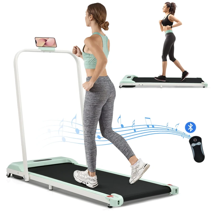 Merax Folding Treadmill - Home Office Fitness Solution | 1-6KM/H Speed, Bluetooth Speaker, Remote Control, LCD Display, Phone Holder Green,119.5 x 48 x 102.5 cm