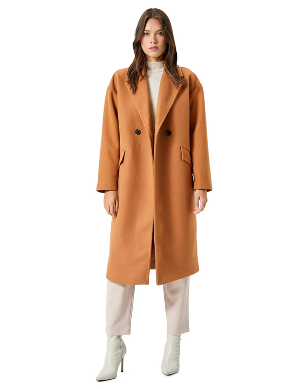 Koton Women's Shirt Neck Long Sleeve Buttoned Pocket Detail Coat, Camel(100), XS/S - Image 1