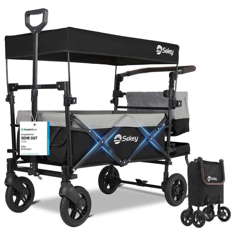 Sekey Handcart, 600D Waterproof Oxford Fabric Alloy Steel PU Tyres, Black with Grey, L
