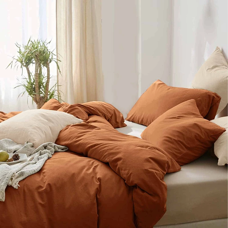 ETDIFFE King Size Burnt Orange Comforter Set, 3pc Terracota Aesthetic Modern Bedding Set - Soft & Lightweight Caramel Rust All Season Microfiber Down Alternative Bed Comforter with 2 Pillow Shams