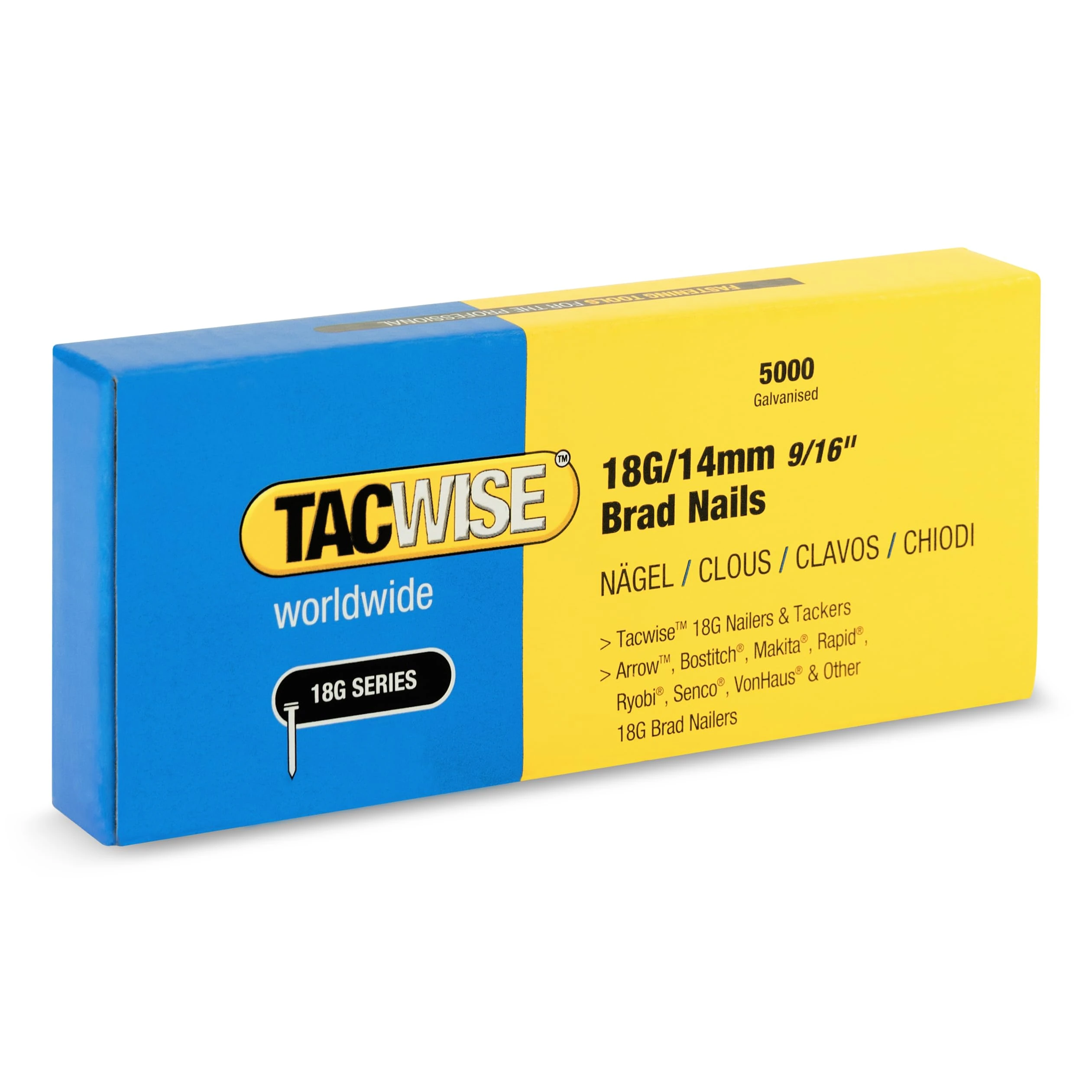 TACWISE 1724 Galvanised Brad Nails Type 18G / 14 mm, Pack of 5000