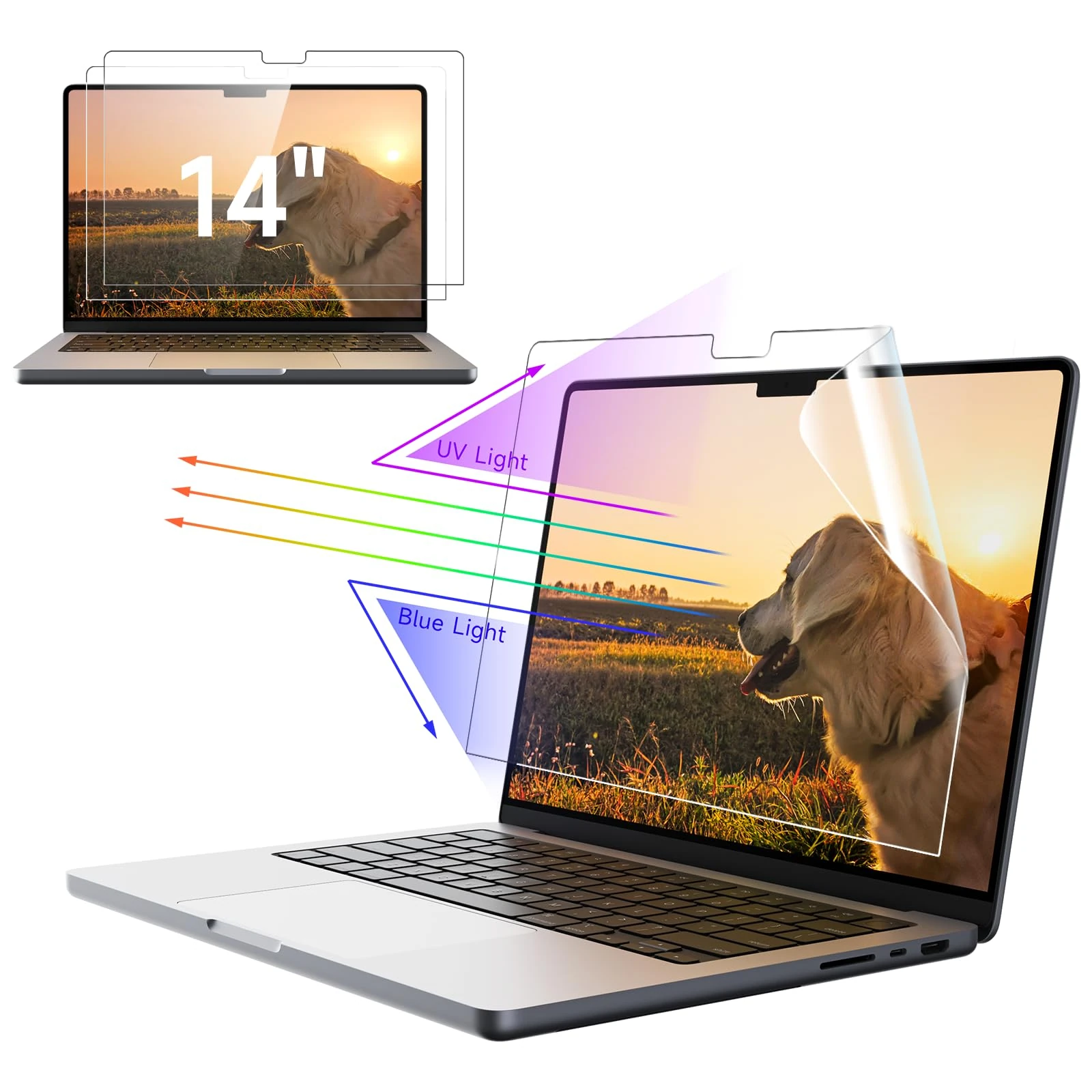 IPROKKO 2 Pack Anti Blue Light Screen Protector for Macbook Pro 14 inch (2021-2024, M1, M2,M3, M4), Anti Glare Matte Light UV Blocker Eye Protective Compatible with Mac Pro 14.2" Laptop