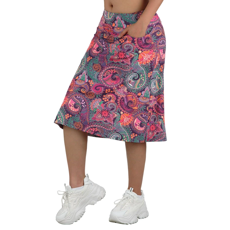 beroy Women's Midi Length Skorts Skirts with 3 Pockets Modest Skirts Women's 24" Knee Length Skort, Colourful, XL