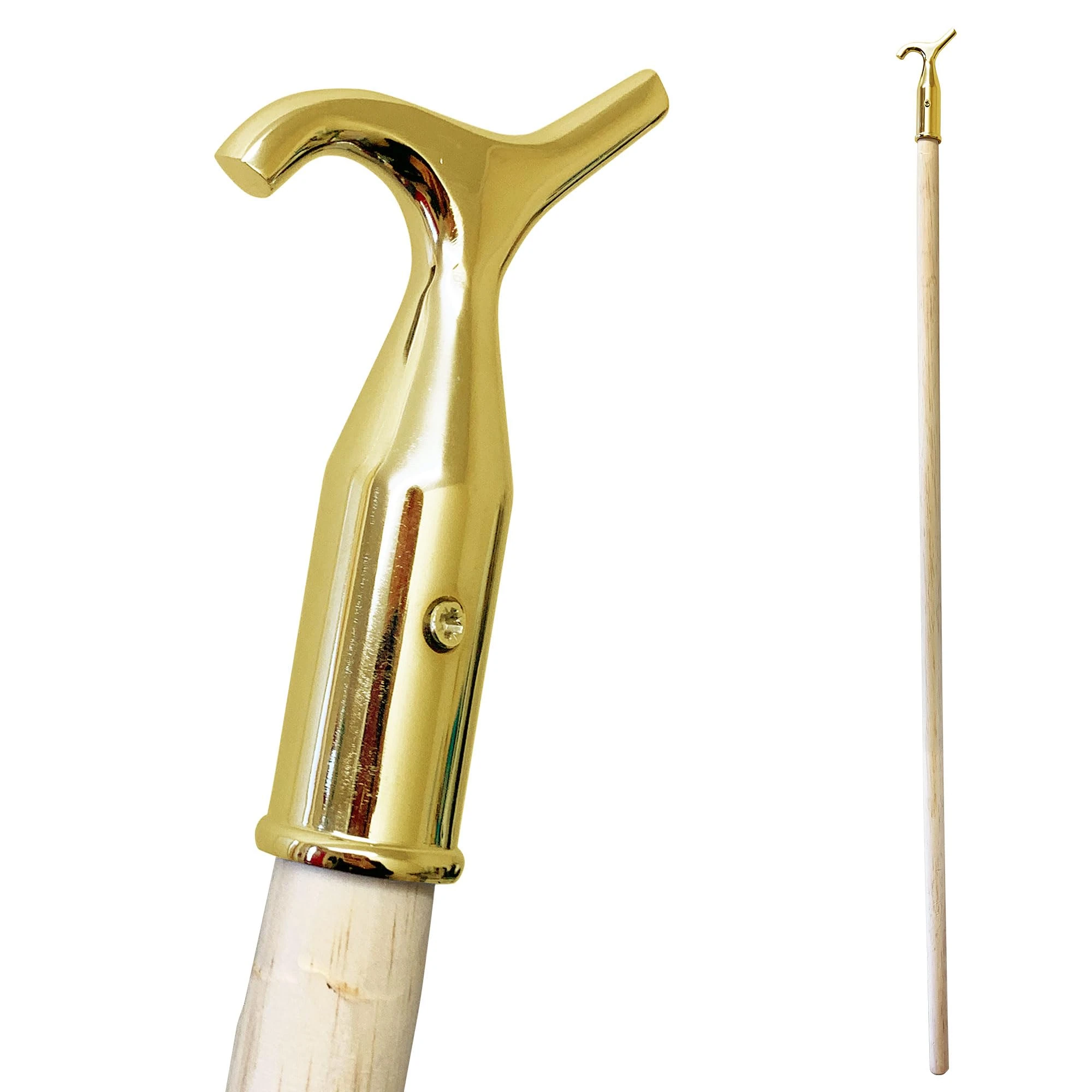 Window Pole Opener and Loft Ladder Pole with Hook | 118cm Smooth Wooden Window Opener Rod with Brass Pole Hook Suitable for Sash or Velux Windows, Attic, Loft Hatch, and Blinds