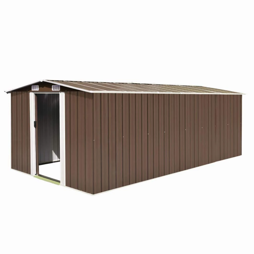 Festnight Garden Shed, Garden Tool Storage Shed, Sheds and Outdoor Storage, Metal Garden Storage Shed 257x489x181 cm Brown