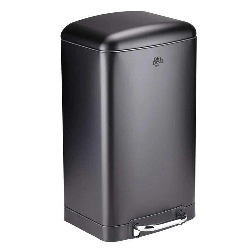 Dirt Devil 20 L Black Stainless Steel Soft Close Pedal Bin - Kitchen Waste Bin with Removable Inner Bucket - 30 x 29 x 52.5 cm