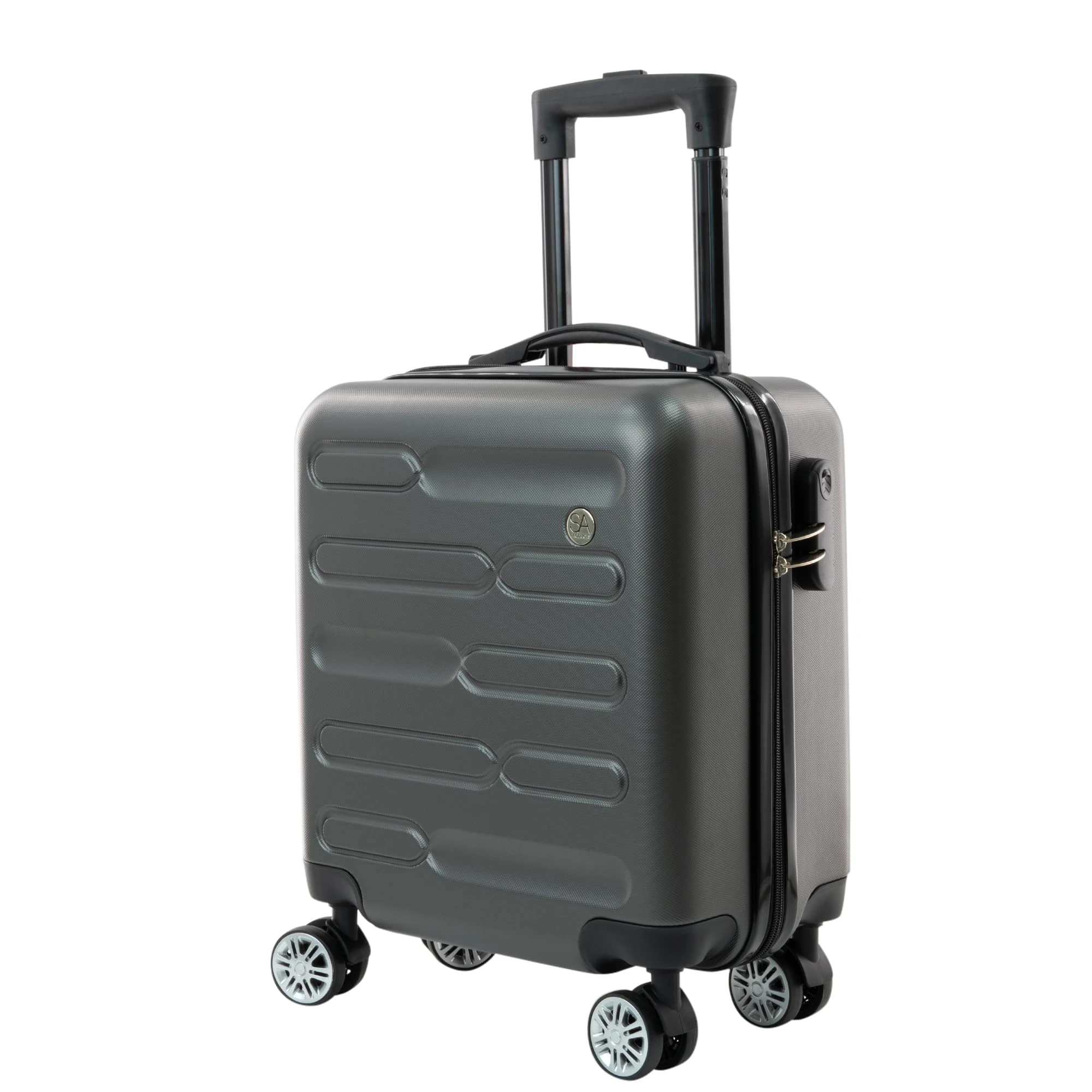 SA Products Grey Cabin Suitcase 45x36x20cm - Lightweight Hardshell Carry On Luggage with 4 Spinner Wheels, Telescopic Handle - Cabin Bag with Divider Pocket, Travel Case with Spacious Interior