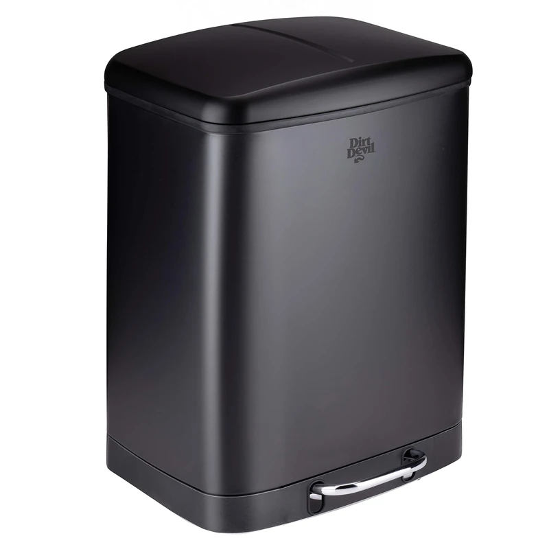 Dirt Devil 2 x 12L Treadbin - 2 Compartment Trash Bin - Waste Separation System - Soft Close Rubbish Bin - Removable Inner Bin - Stainless Steel - 36.9 x 34.3 x 50.3 CM - Black, 1 Pack