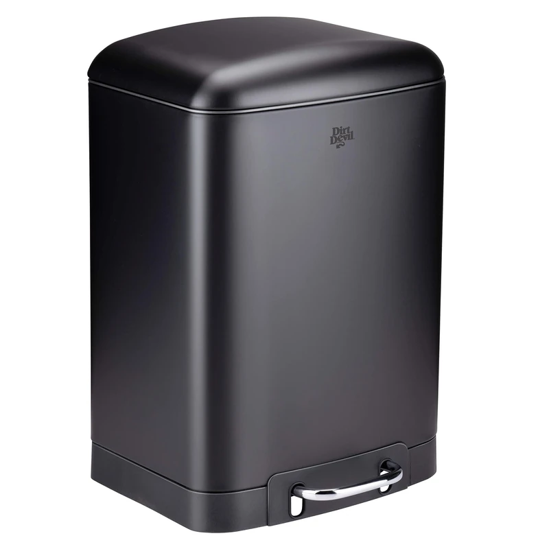 Dirt Devil Pedal Bin 12 L - Kitchen Waste Bin with Soft Close - Stainless Steel Waste Bin - Removable Inner Bucket - Kitchen Waste Bin - 27.5 x 25.5 x 40.2 cm - Black