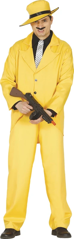 FIESTAS GUIRCA Yellow Mafia Gangster Mens Fancy Dress Costume - 1920s Mafia Boss Suit Fancy Dress Men Size L 42-44