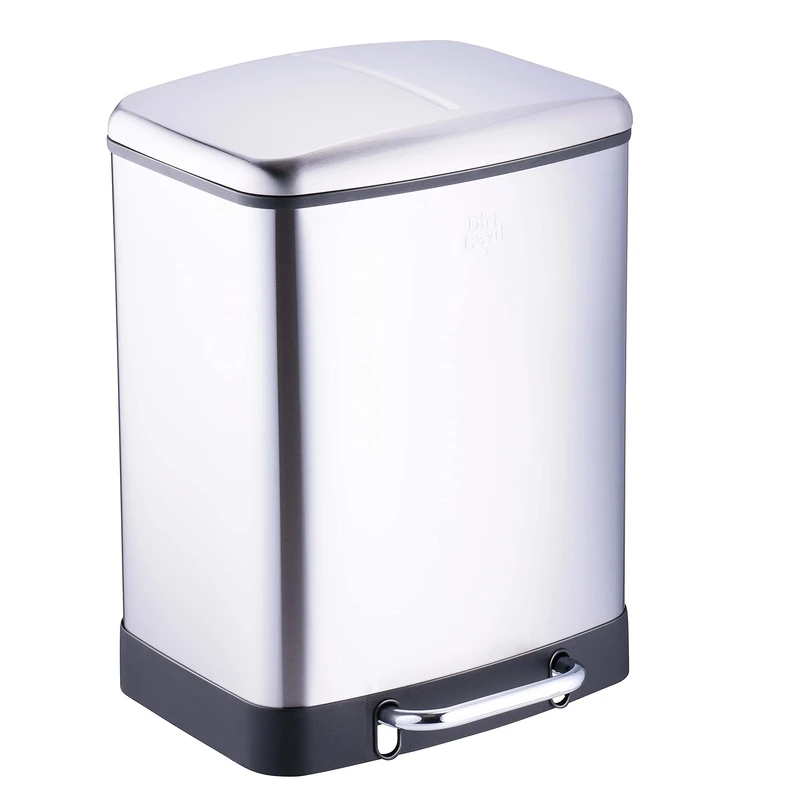 Dirt Devil Pedal Bin 2 x 12 L - Rubbish Bin 2 Compartments - Waste Separation System - Waste Bin with Soft Close - Removable Inner Bucket - Stainless Steel - 36.9 x 34.3 x 50.3 cm - Silver
