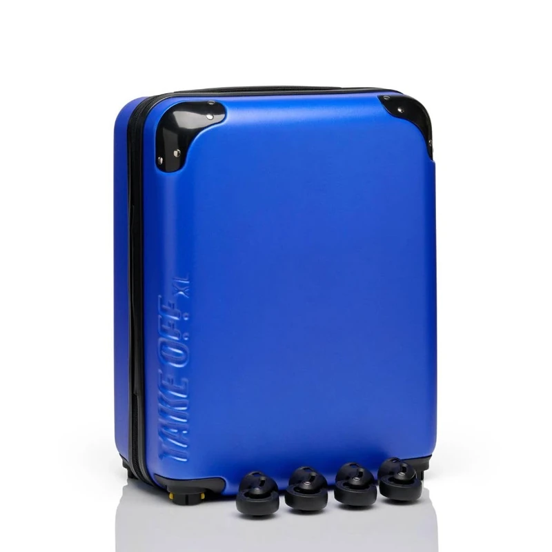 Take OFF Luggage 18 Inch Personal Item Removable Wheels Suitcase 2.0 Converts from Carry On Into Under The Seat Luggage and Fits Into Airline Personal Item Sizer, Blue, 2.0, Hardside Luggage with
