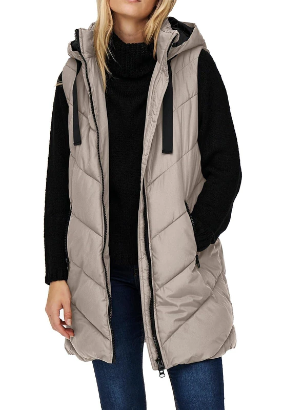JDY Women's Jdyskylar OTW Noos Padded Hood Waistcoat Jacket, Chateau Grey/Detail: Black, XS