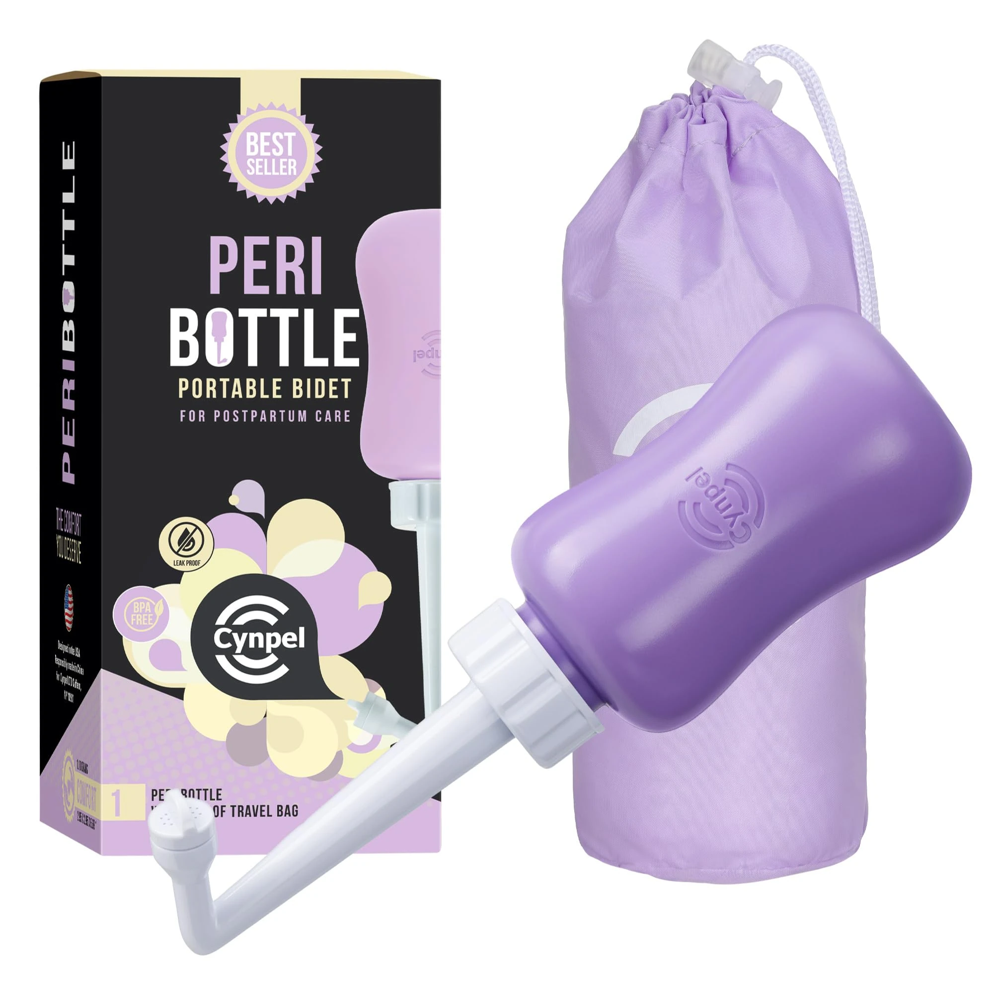 Cynpel Peri Bottle - Portable Travel Bidet - Labour and Maternity Hospital Bag Essentials - After Birth Recovery Tools for Postpartum Mum - Perineal Spray Bottle Kit
