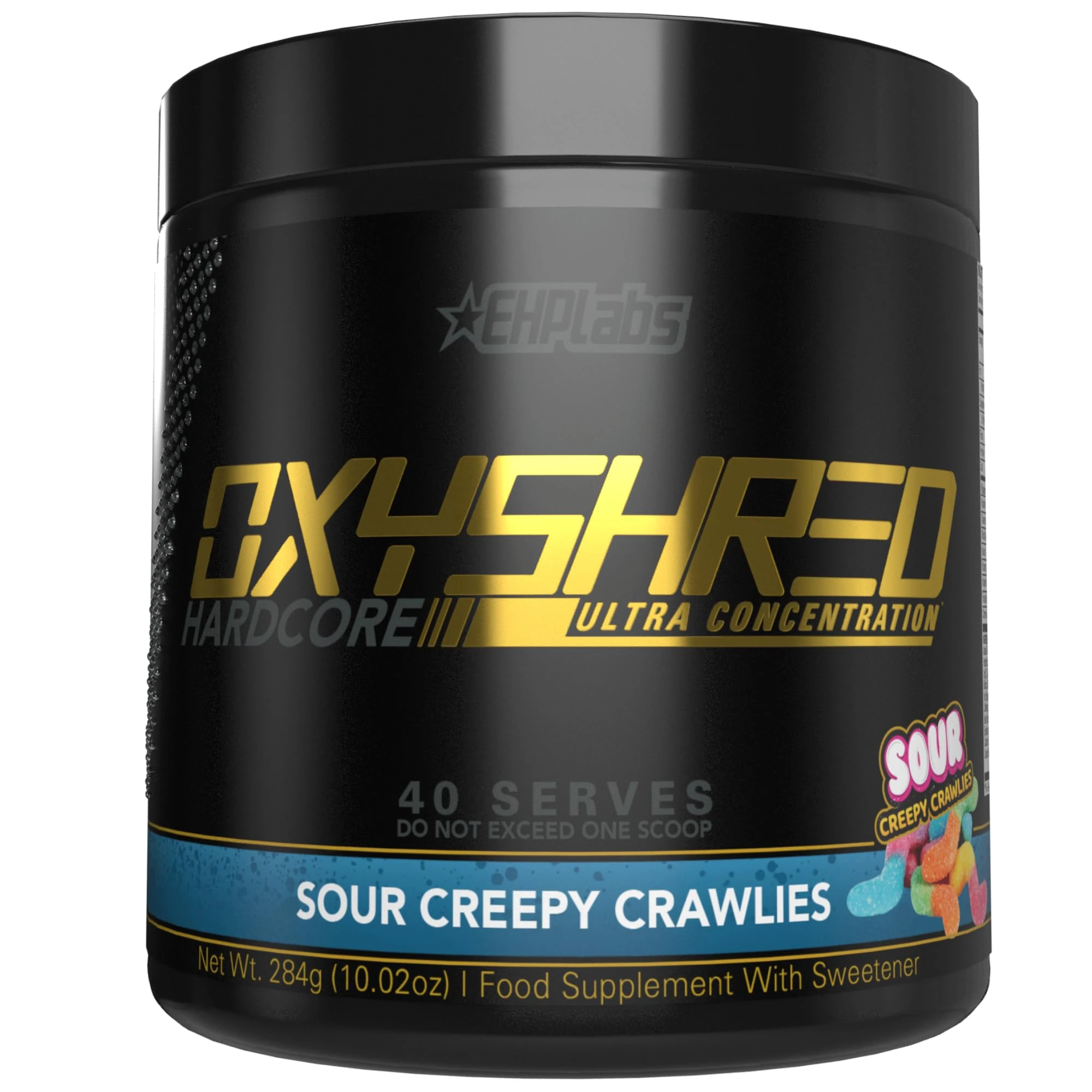 EHPlabs OxyShred Hardcore Thermogenic Pre Workout Powder for Shredding - Pre Workout Powder with L Glutamine & Acetyl L Carnitine, Energy Boost Drink, Mood Booster - Sour Crawlies, 40 Servings