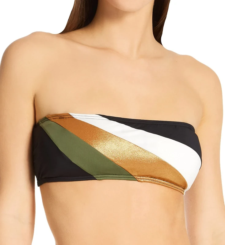 Vince Camuto Women's Colorblocked Bandeau Bikini Top (Black Multi, Small)