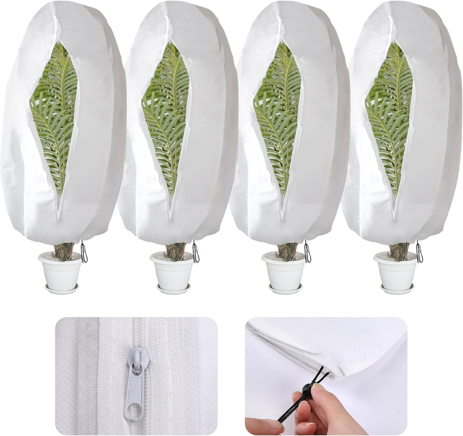 GIONAR 4 PCS Winter Plant Frost Protection Covers,120x80CM Garden Fleece Frost Protection for Plants with Zipper, Rip Resistant Garden Plant Warming Fleece Jacket