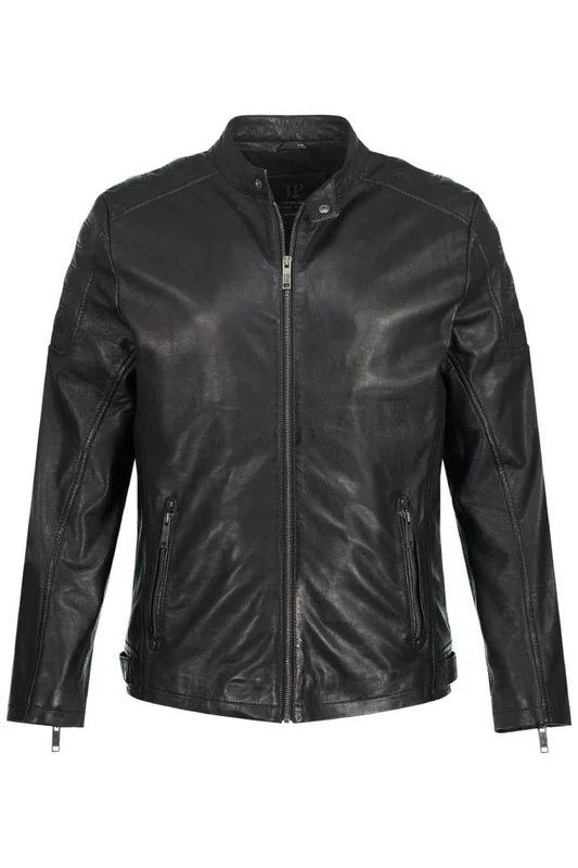 JP 1880 Men's Biker Jacket, Leather, Finest Lamb Nappa, Shoulder Quilting, Black, 3XL