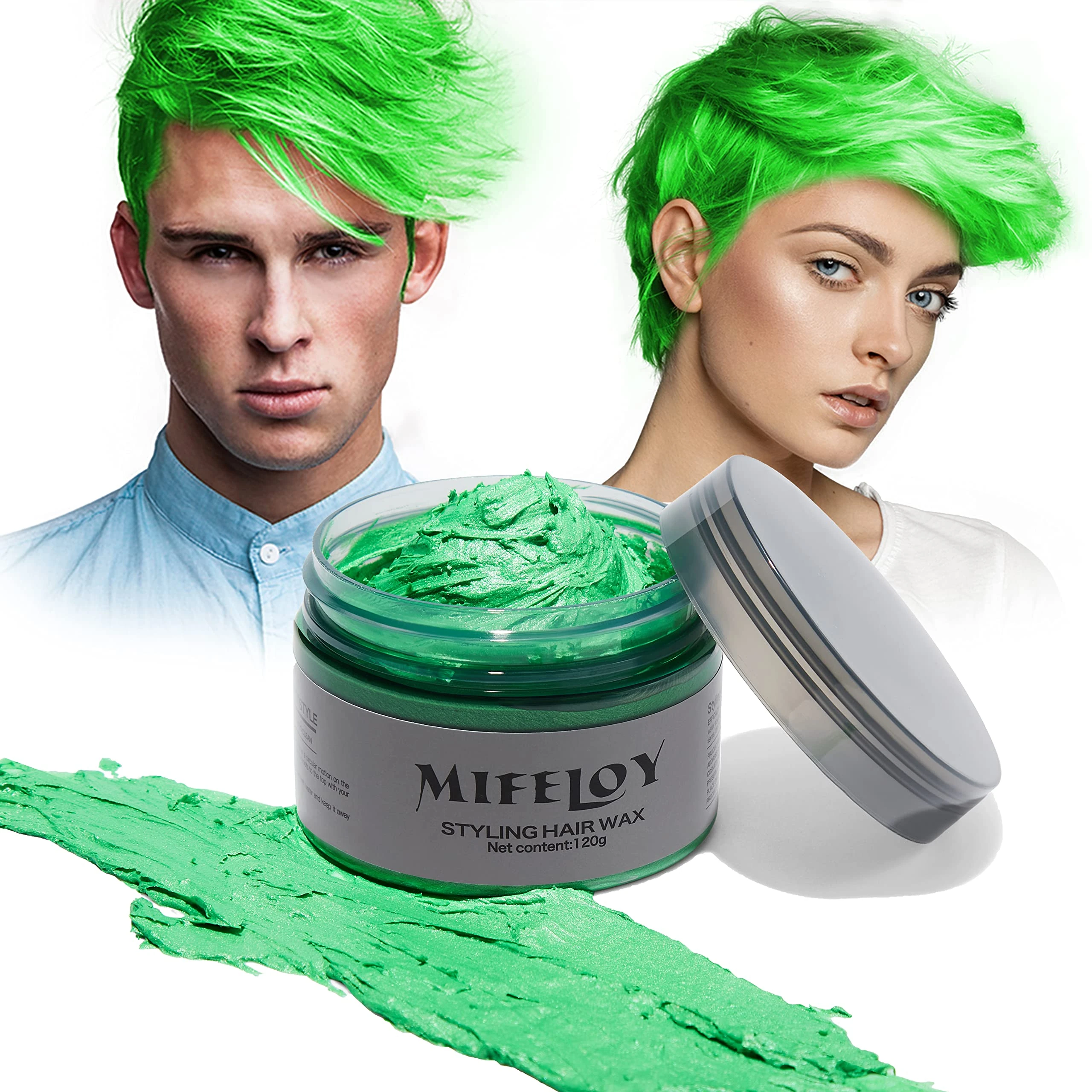 Temporary Green Hair Color Wax 120g, Instant Hairstyle Cream Dye, Disposable Coloring Mud for Men Women Youth, Natural Washable Styling Pomades for Party Cosplay DIY Halloween