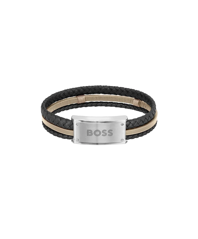 BOSS Jewelry Men's GALEN Collection Leather Bracelet Black and Brown - 1580423 - Image 1