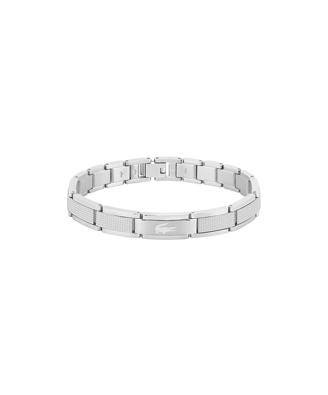Lacoste Men's STENCIL Collection Link Bracelet in Stainless Steel Embellished with Petit Piqué Pattern - 2040188