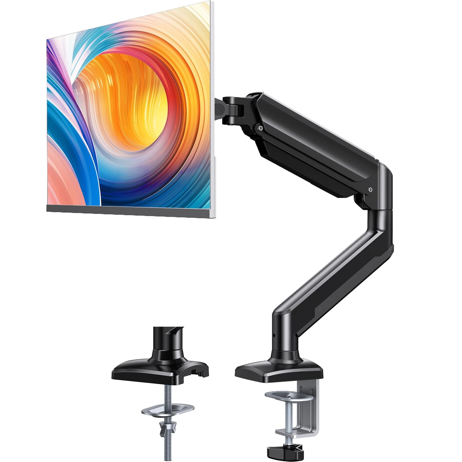 ErGear Single Monitor Arm Desk Mount for 13~34 Inches Screens, Height Adjustable Monitor Stand with Tilt, Swivel, Rotation, C-Clamp & Grommet Base, VESA 75 & 100 mm, Holds up to 10 kg