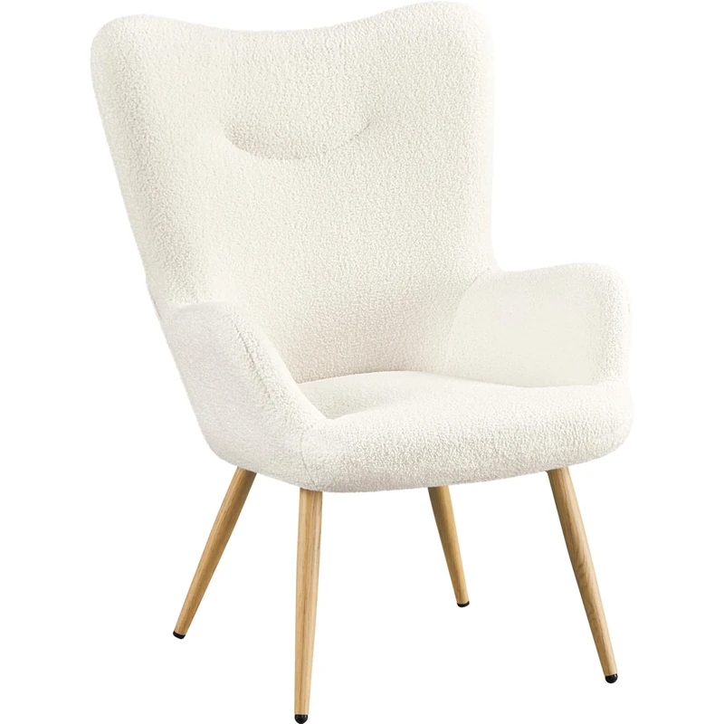 Yaheetech Armchair, Sherpa Fuzzy Tub Chair with High Back, Lounge Chair for Living Room, Bedroom, Study, Ivory