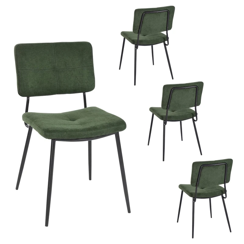 MEUBLE COSY Dining Chairs Set of 4 with Fabric Thick Padded Upholstered Backrest for Dressing Table Desk Lounge Living Room Kitchen Bedroom Home Office, Metal Legs, Green