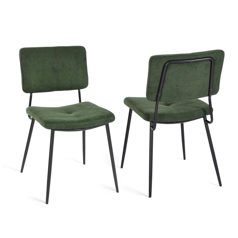 MEUBLE COSY Dining Chairs Set of 2 with Fabric Thick Padded Upholstered Backrest for Dressing Table Desk Lounge Living Room Kitchen Bedroom Home Office, Metal Legs, Green