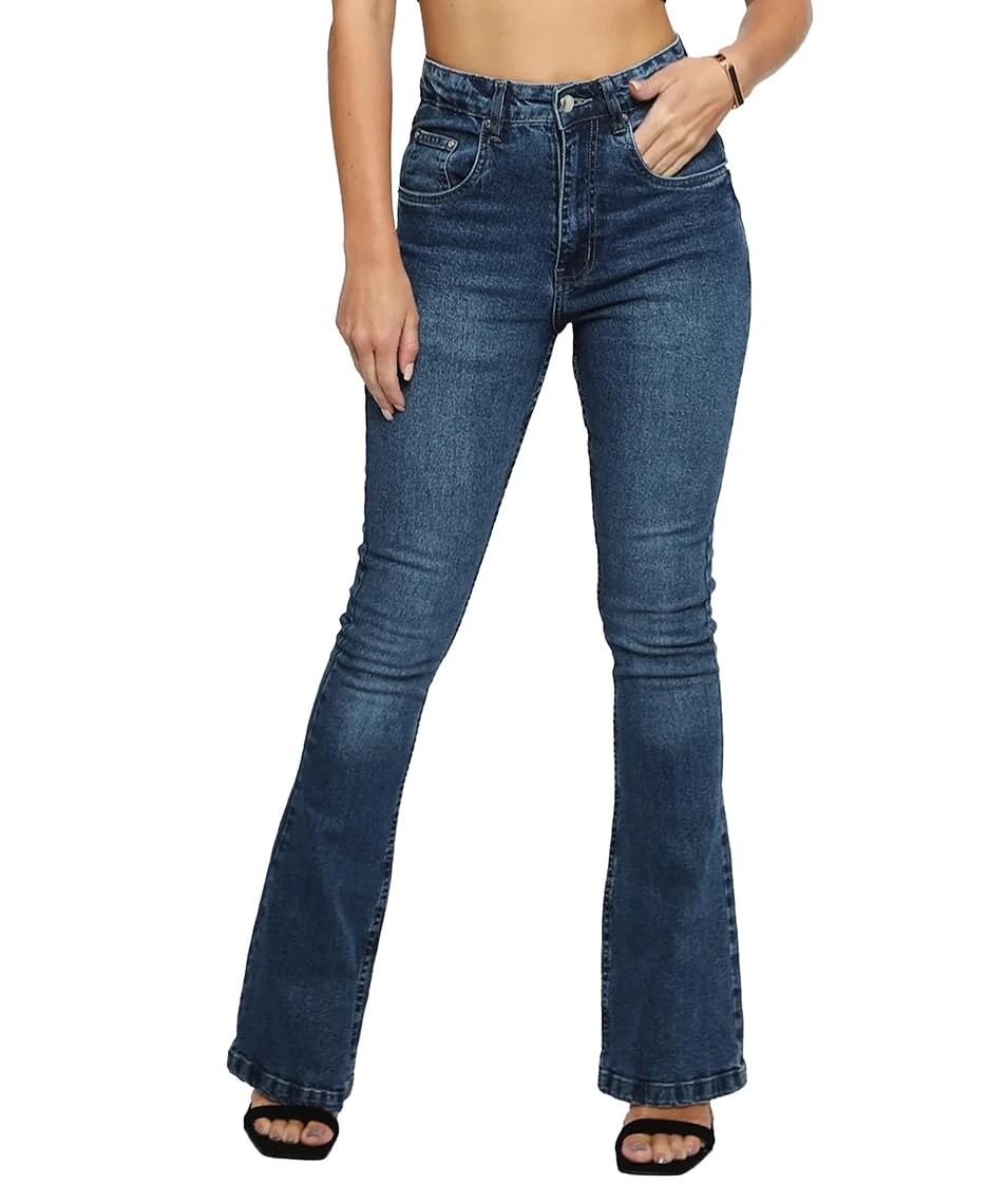 JMOJO Flared Jeans for Women - High Waisted Flared Jeans with Internal Waist Adjuster & 5 Pocket Design.
