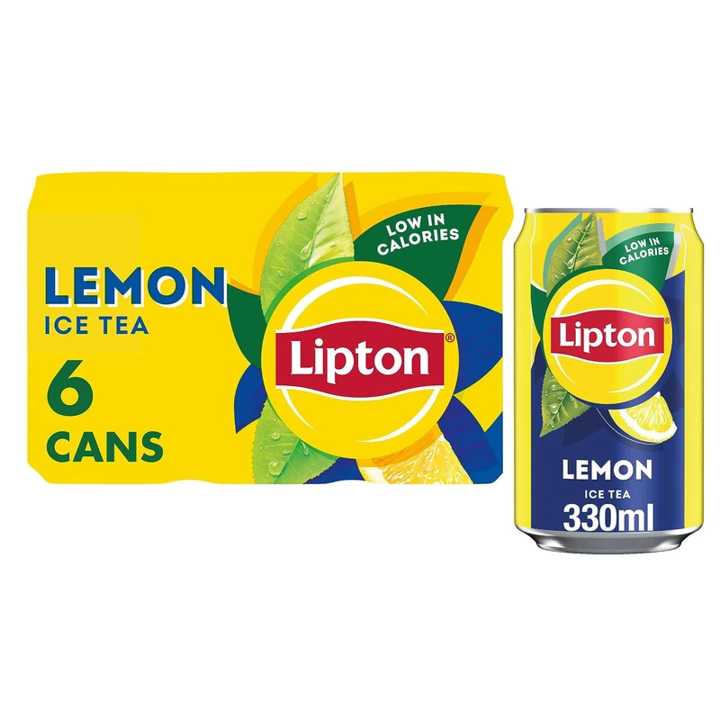 Lipton Lemon Ice Tea Can 330 ml (Pack of 6), low calorie soft drink, 100% black tea extract