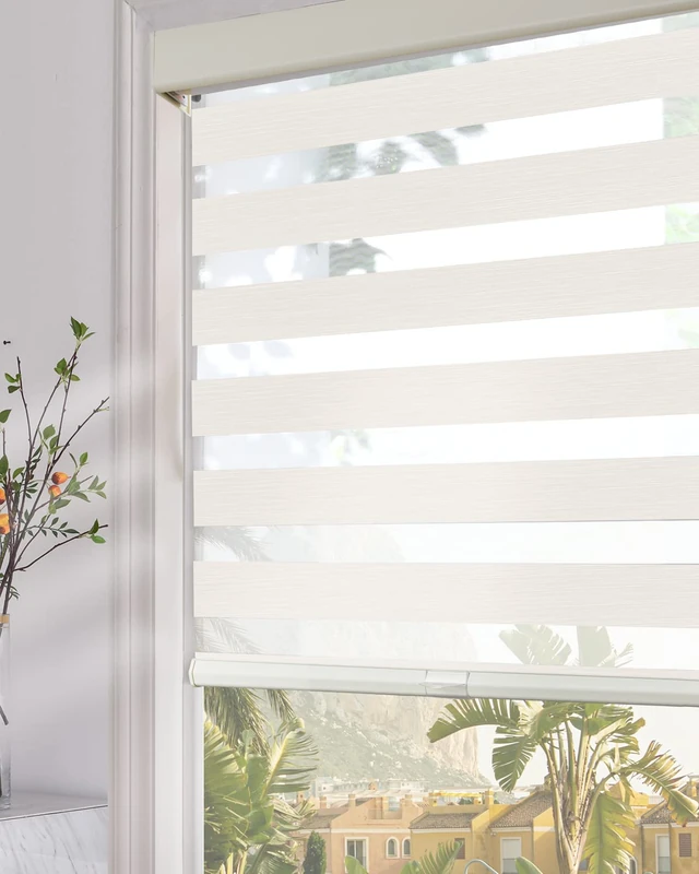 Persilux Cordless Zebra Blinds for Windows (24" W x 72" H, Beige) with Upgraded Cassette Free-Stop Light Filtering Dual Layers Sheer Roller Shades Thermal Insulated Blinds for Office & Living Room
