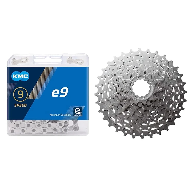 KMC E9 9 Speed E-Bike Chain, Silver, 122 Link & Shimano CASSETTE HG400 9 speed 11-32