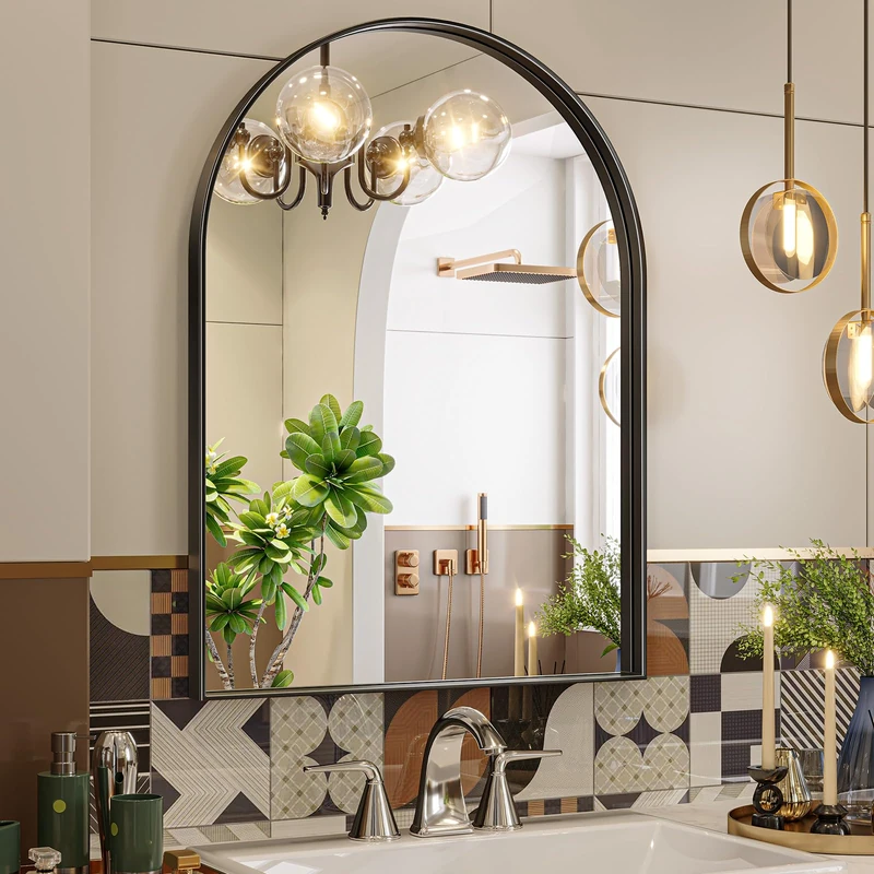 Brightify Metal Frame Arched Wall Mirror with Arch Finishing Vanity Mirror for Bathroom Living Room Bedroom Hallway Hallway Corridor 61 x 81 cm Black - Image 1
