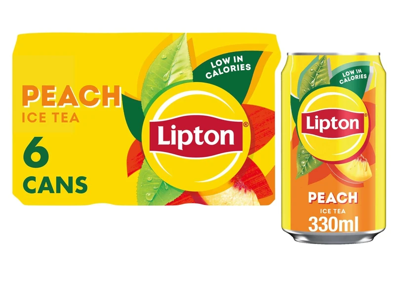 Lipton Peach Ice Tea Can 330 ml (Pack of 6), low calorie soft drink, 100% black tea extract