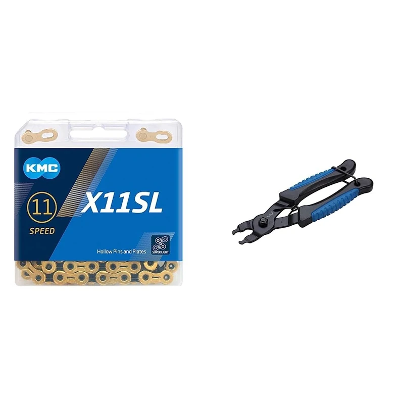 KMC X11SL 11 Speed Chain, Gold/Black, 118 Link & BBB Cycling Link Removal Tool 7-12 Speed I Link Pliers I Delinker for Road and MTB I LinkFix BTL-77