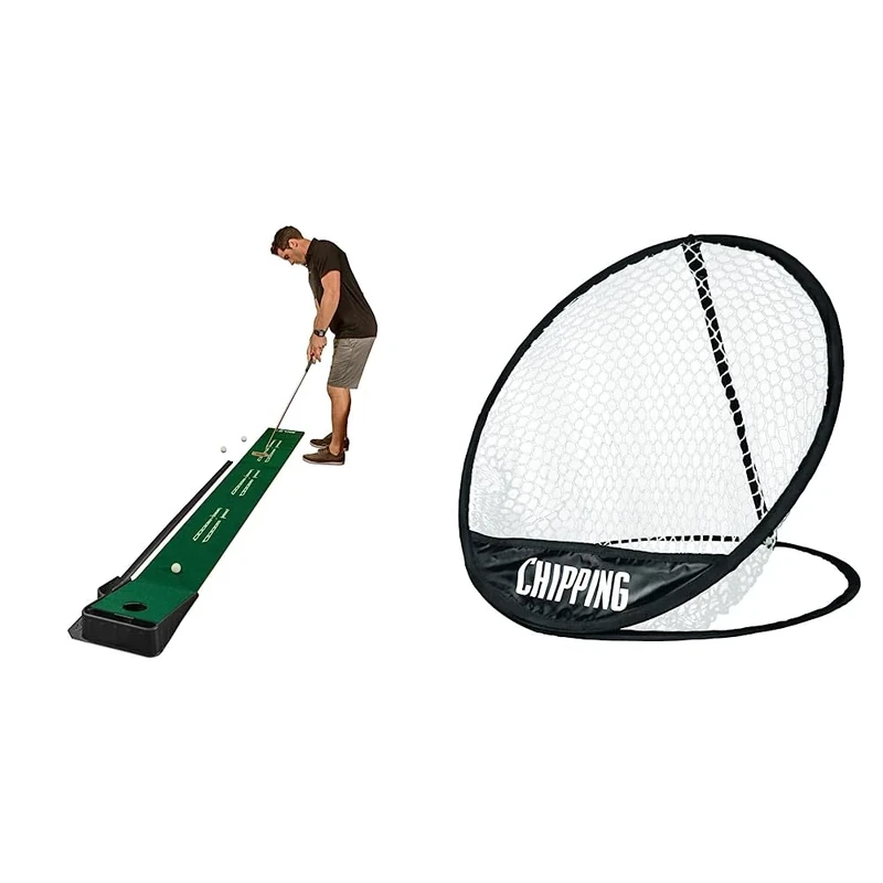 SKLZ Accelerator Pro Indoor Putting Mat - Green & Golf ChipPing Net by Longridge