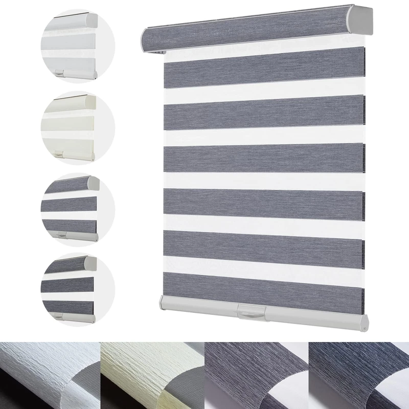Persilux Cordless Zebra Blinds for Windows with Jacquard Pattern Roller Shades Privacy Protection Light Filtering Sheer Window Shades for Home, Office and Door (34" W x 64" H, Grey)