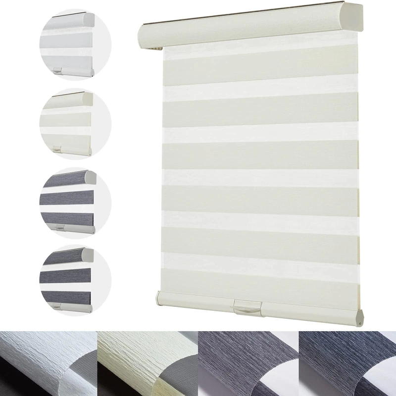 Persilux Cordless Zebra Blinds for Windows with Jacquard Pattern Insulated Roller Shades Light Filtering Sheer Window Shades for Home, Office and Door (34" W x 64" H, Cream)