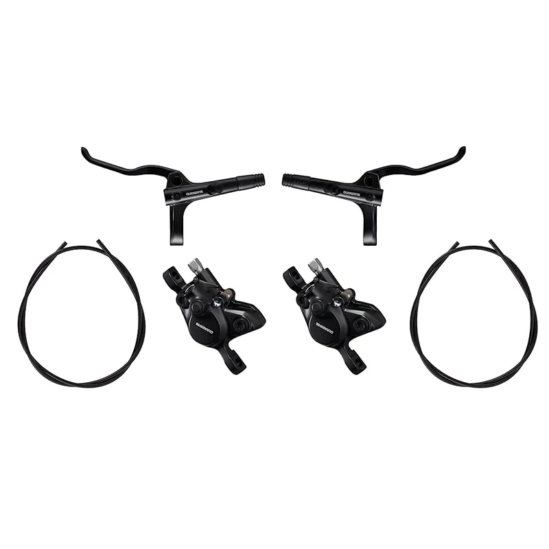Shimano Non-Series MTB BR-MT200 / BL-MT200 Bled Brake Lever/Post Mount calliper, Black, Rear Left & BR-MT200 / BL-MT200 Bled Brake Lever/Post Mount calliper, Black, Front Right, One Size, VARMT200
