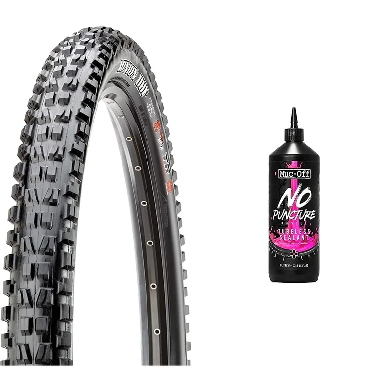 Maxxis Minion DHF Folding Dual Compound Exo/tr Tyre - Black, 29 x 2.30-Inch & Muc-Off 822 No Puncture Hassle Tubeless Sealant, 1 Litre - Advanced Bicycle Tyre Sealant With UV Tracer Dye