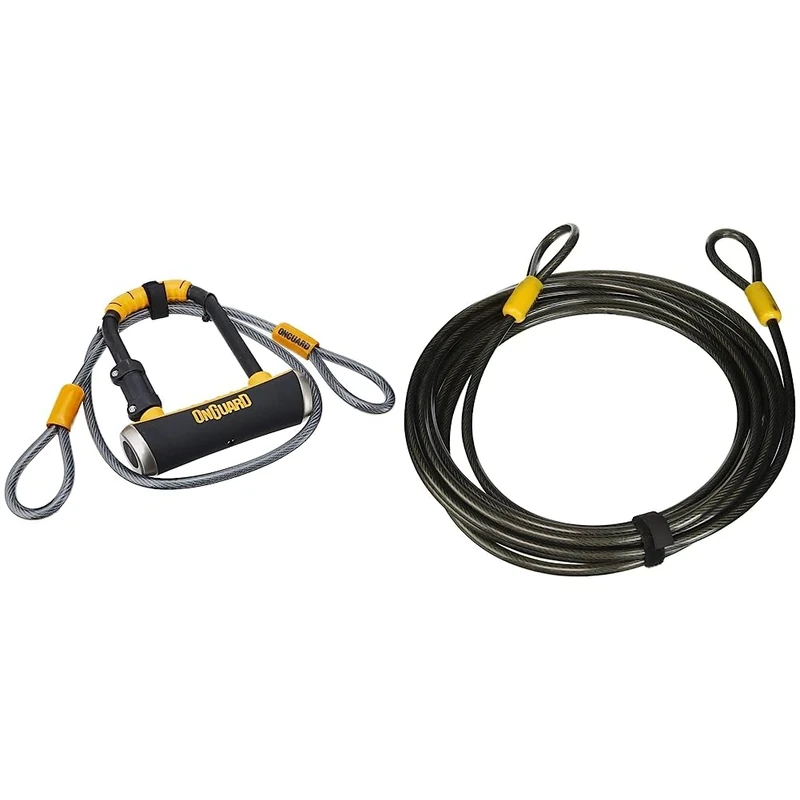 OnGuard Pitbull Mini DT-8008 Bike Lock, Keyed Shackle Locks, High Security & Reliable, Lock with Co-Moulded Crossbar & Akita-8043 Looped Cable - Black, 22.0 x 1.0 cm