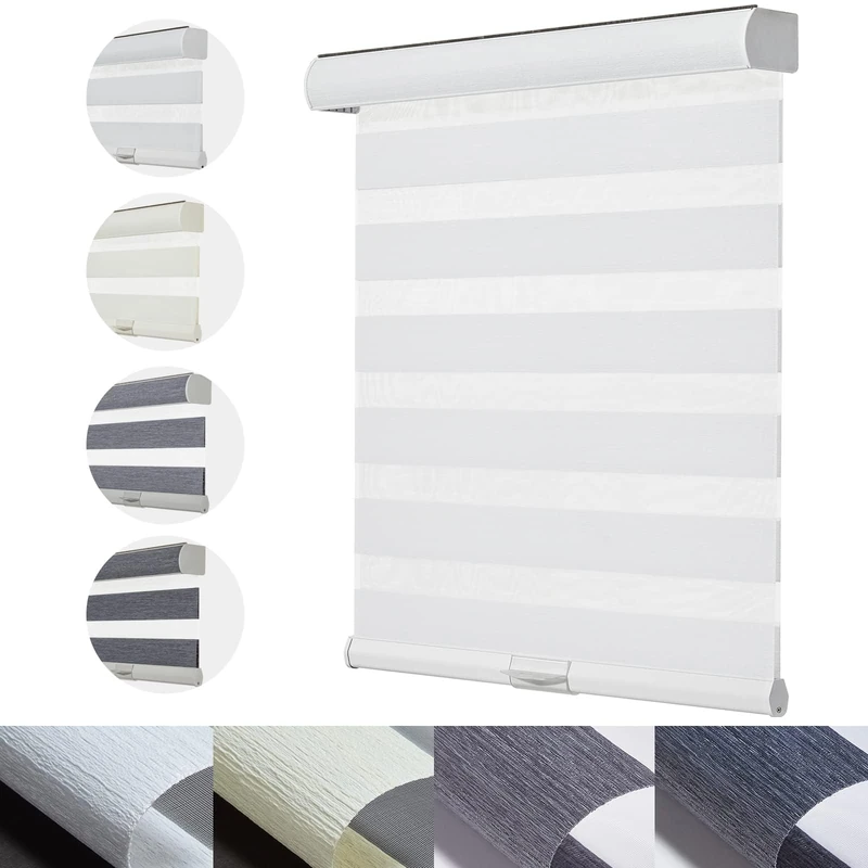 Persilux Cordless Zebra Blinds for Windows with Jacquard Pattern Roller Shades Light Filtering Sheer Window Shades for Home, Office and Door (35" W x 64" H, White)