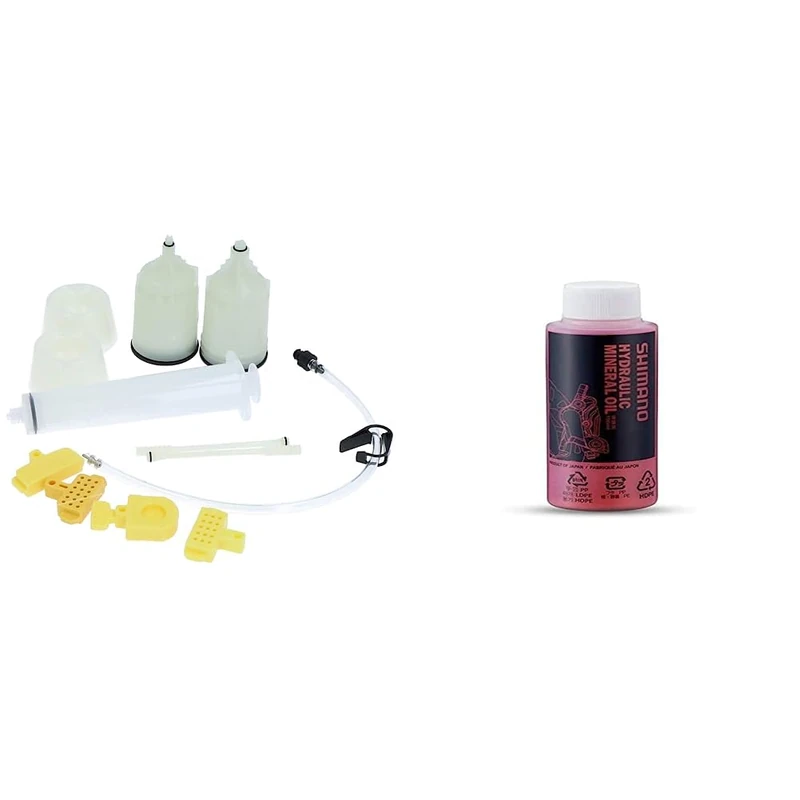 SHIMANO Workshop TL-BR002 bleed kit, includes TL-BR001, TL-BR002, TL-BR003 and 4 bleeding spacers Y-13098630 & Disc brake mineral oil 100 ml