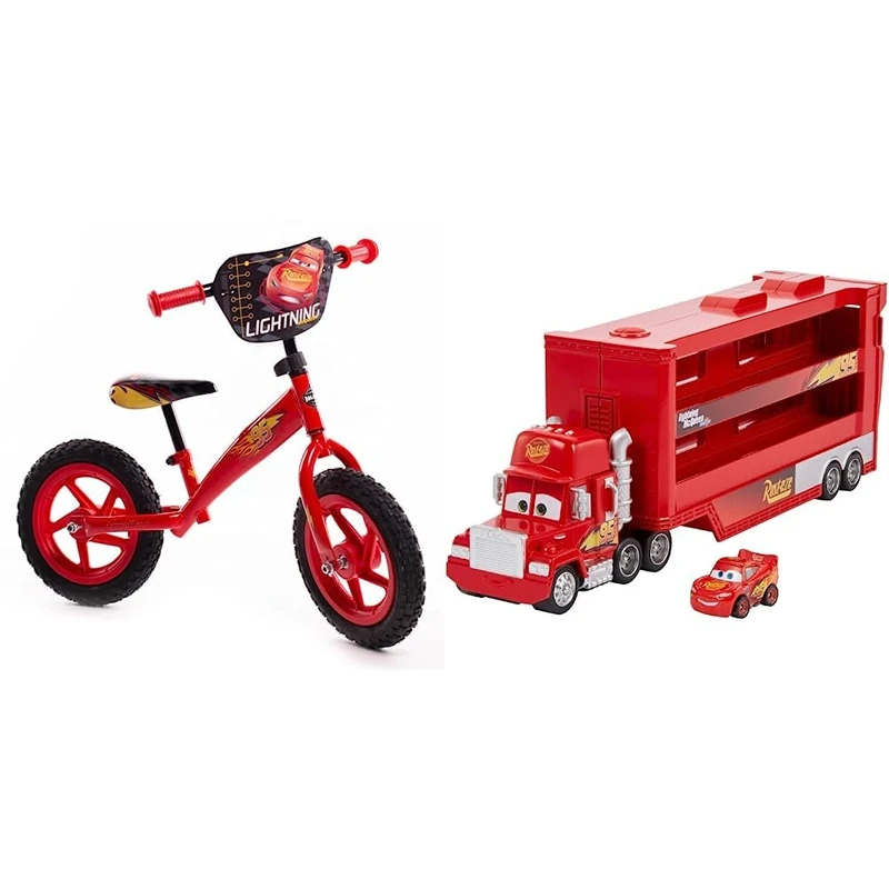 Huffy Disney Cars Balance Bike for Kids 2-4 Year Old Boy or Girl - Lightning McQueen 12" & Pixar Cars Minis Transporter
