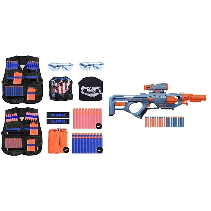 EXTSUD Kids Tactical Vest - 2 Sets for Nerf Guns, N-Strike Elite Series & Hasbro Nerf Elite 2.0 Eaglepoint RD-8 Blaster - 8-Dart Drum, Detachable Scope and Barrel, 16 Darts
